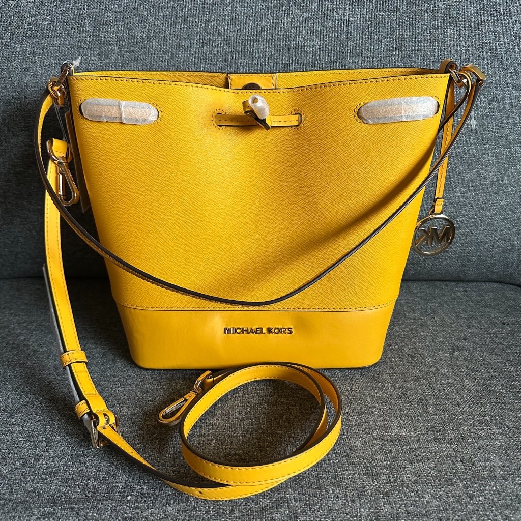 Nwt! Rare! Mk Michael Kors Trista Midum Bucket Bag In Yellow Saffino Leather